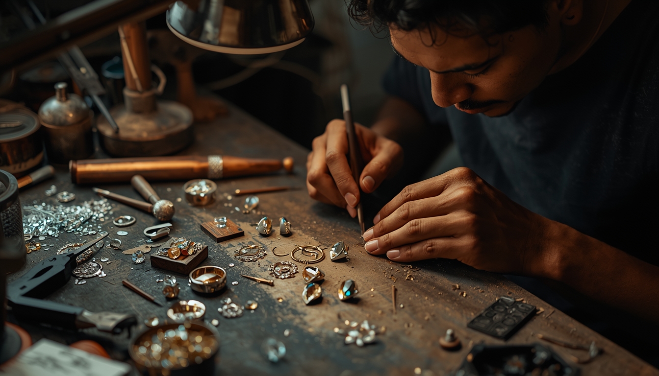 Artisan handcrafting fine jewelry with precision tools