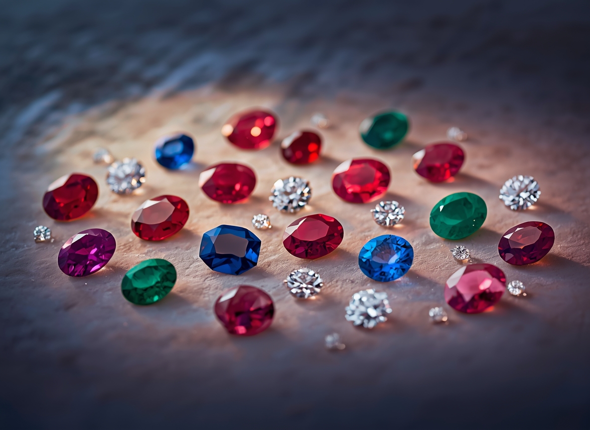 Collection of precious gemstones and diamonds