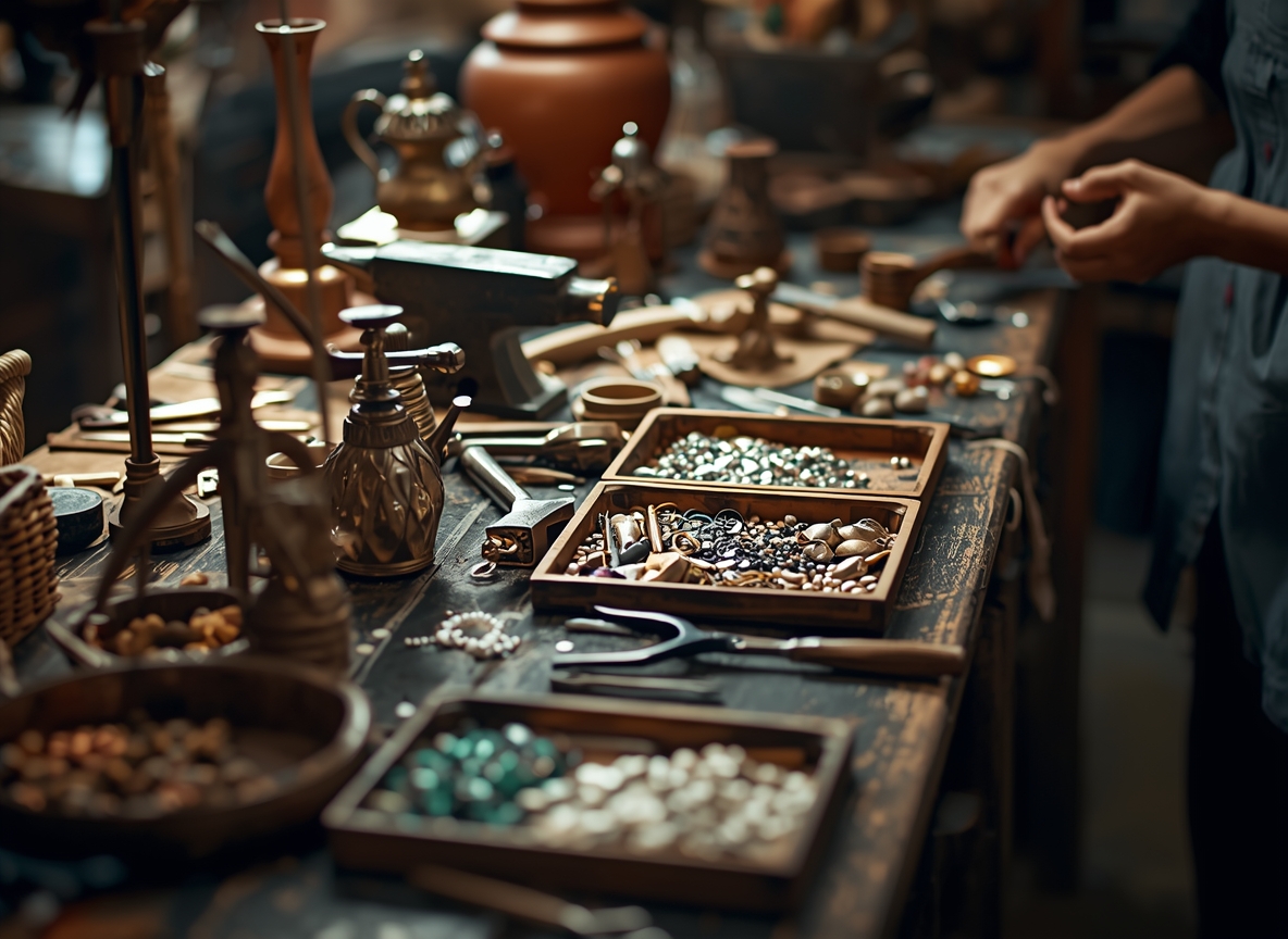 Traditional jewelry workshop with artisan tools